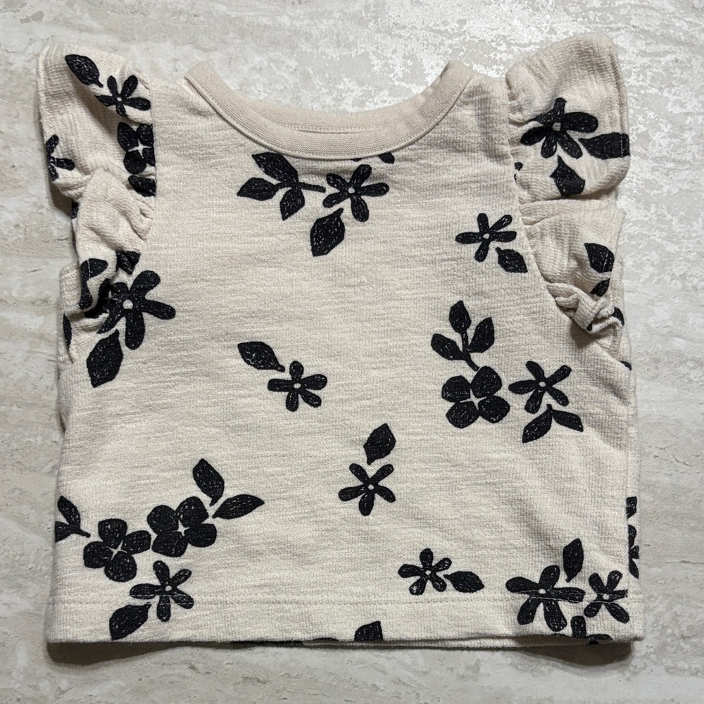 Cat & Jack Cream and Black Floral Kids Tee